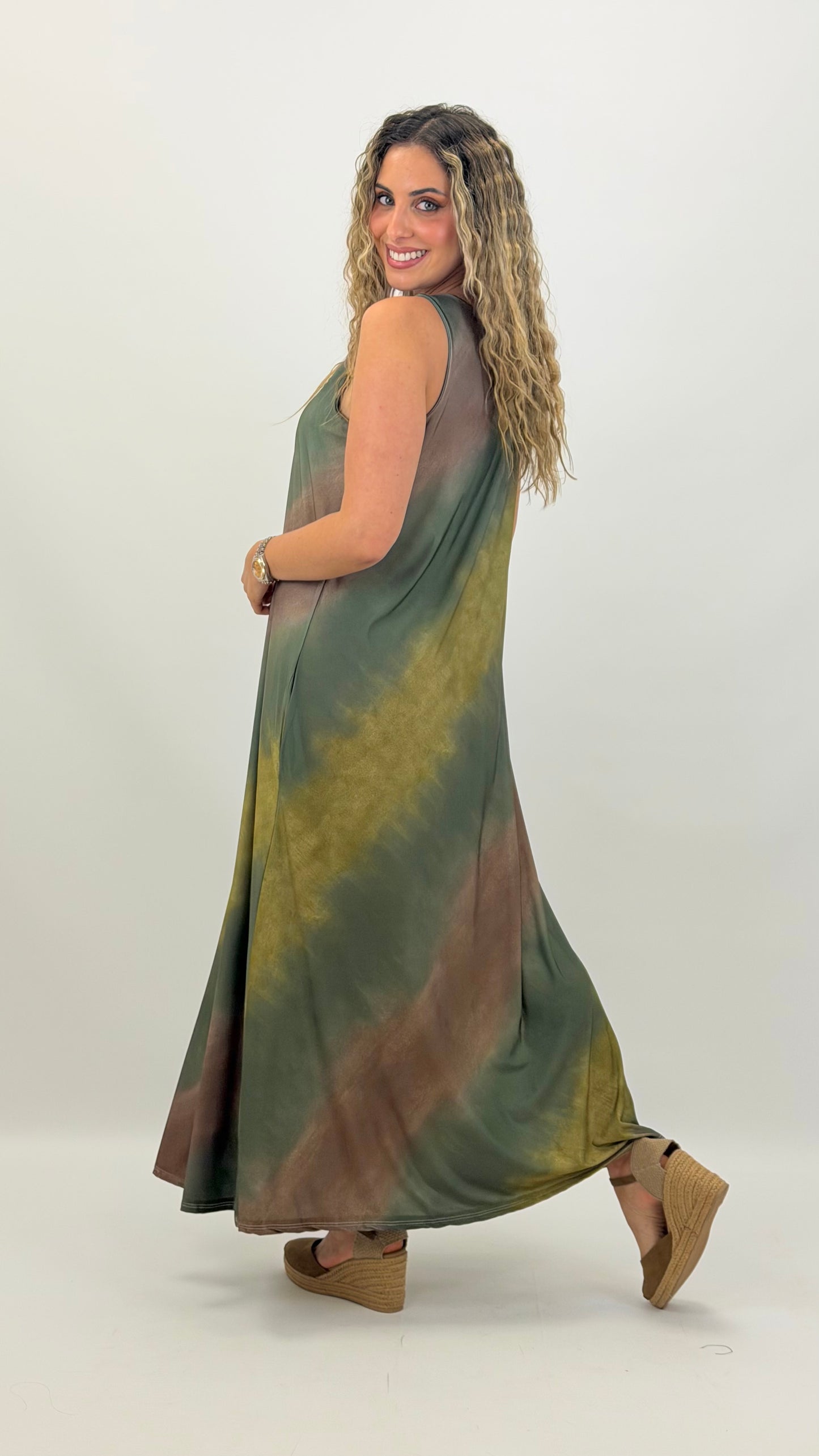 Vestido malha fria degradé tons verde