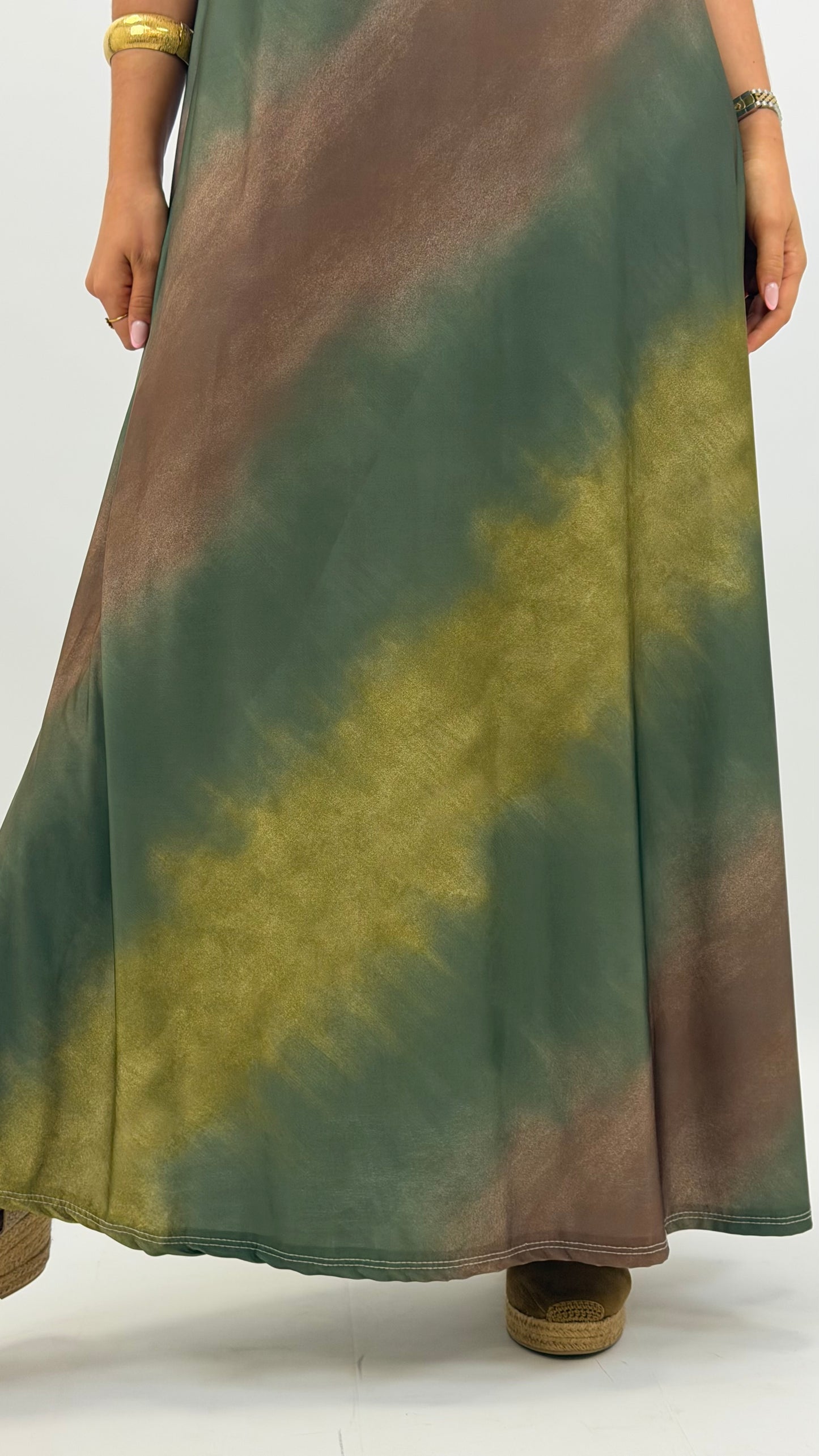 Vestido malha fria degradé tons verde