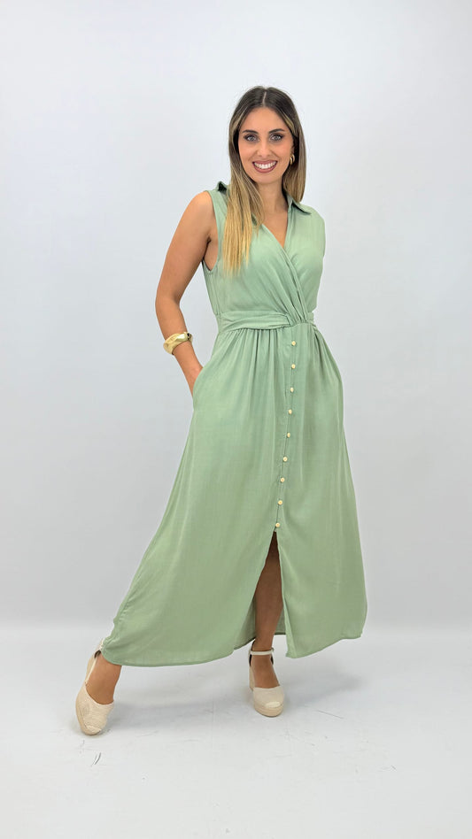 Vestido midi cavado verde