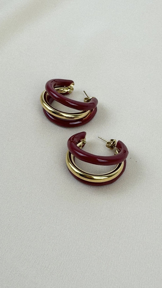Brincos/argolas aço dourado e bordeaux