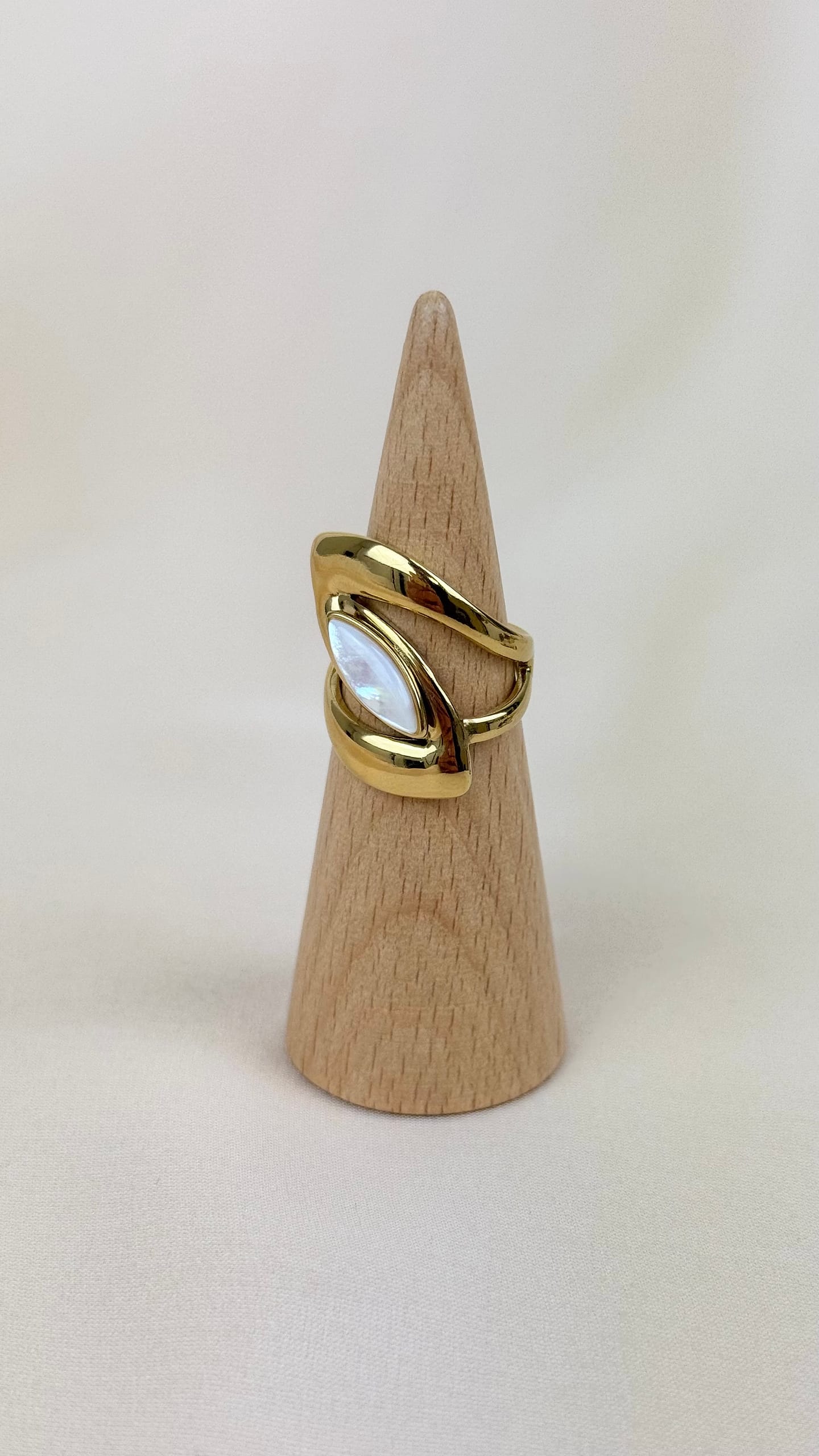 Anel aço dourado ajustável pedra losangulo