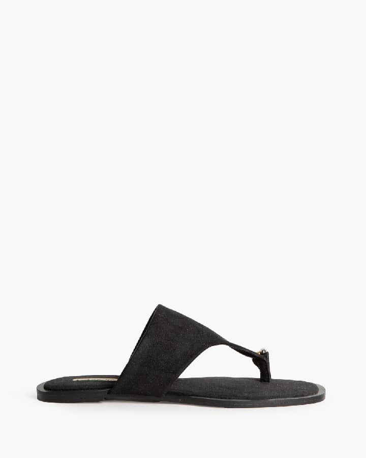 Chinelo estilo camurça com aplicação metalizada Preto