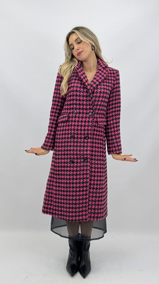Casaco fazenda pied-de-poule preto e rosa