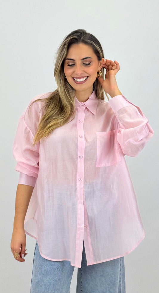 Blusa em tecido fluído rosa bebé