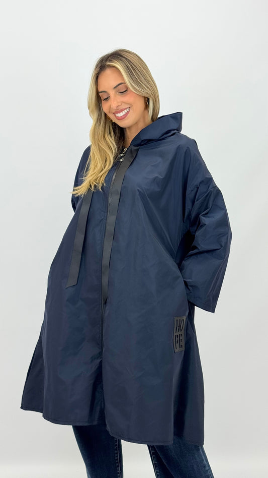 Corta-vento oversized com capuz azul-marinho
