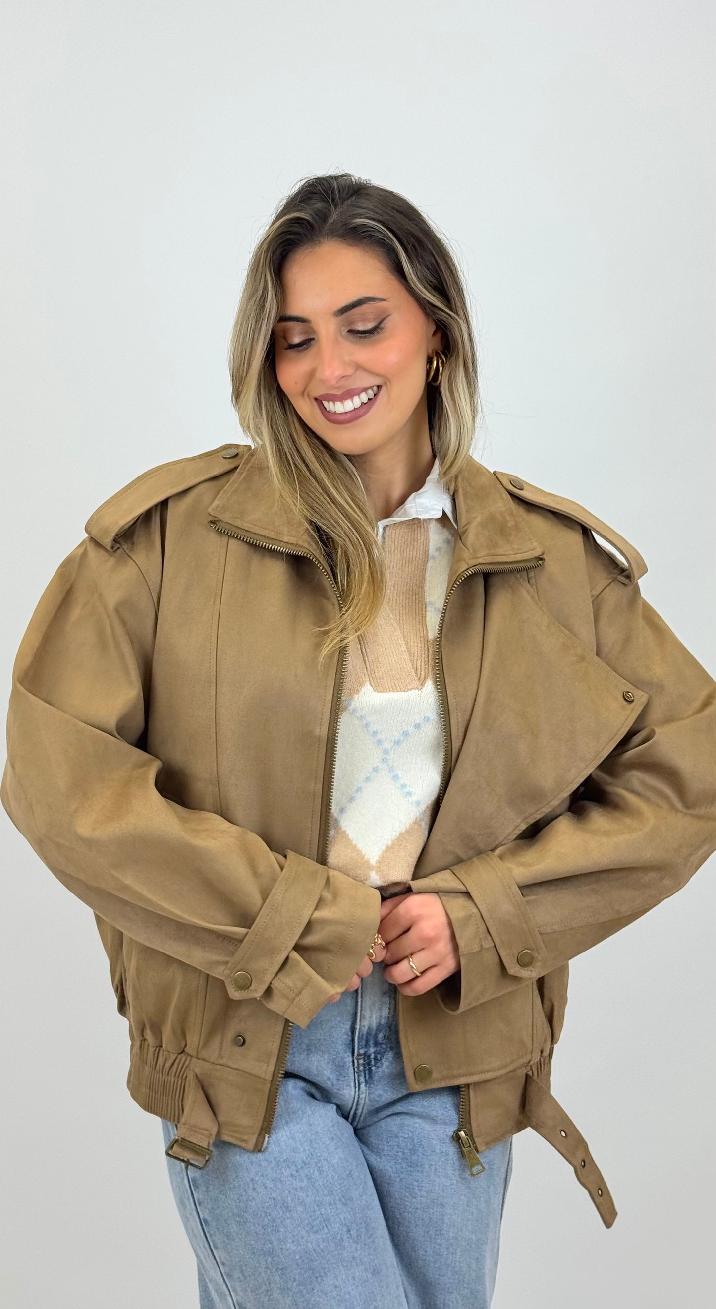 Blusão estilo camurça camel