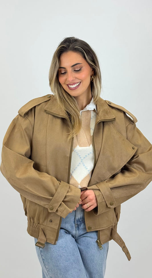 Blusão estilo camurça camel
