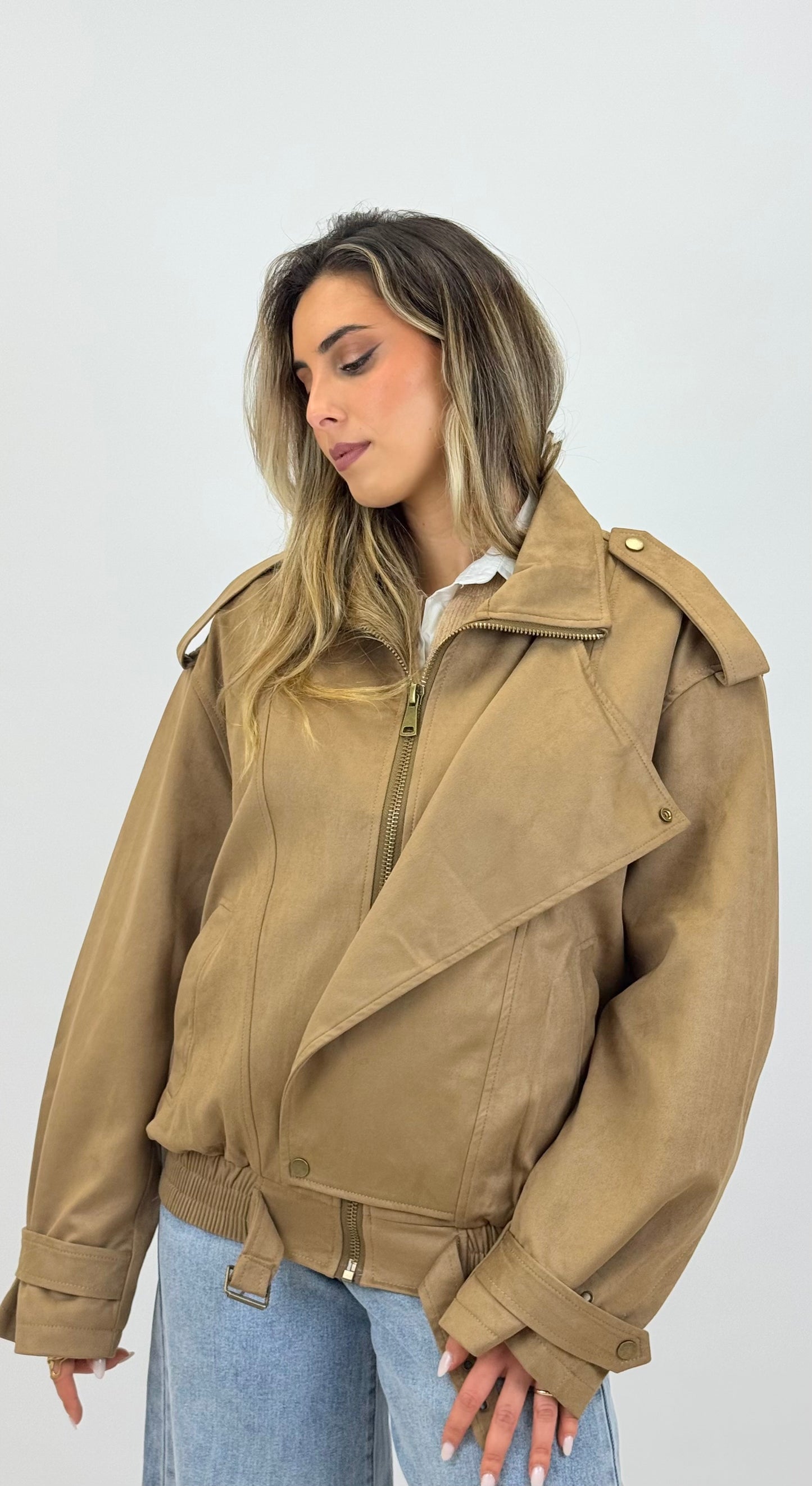 Blusão estilo camurça camel