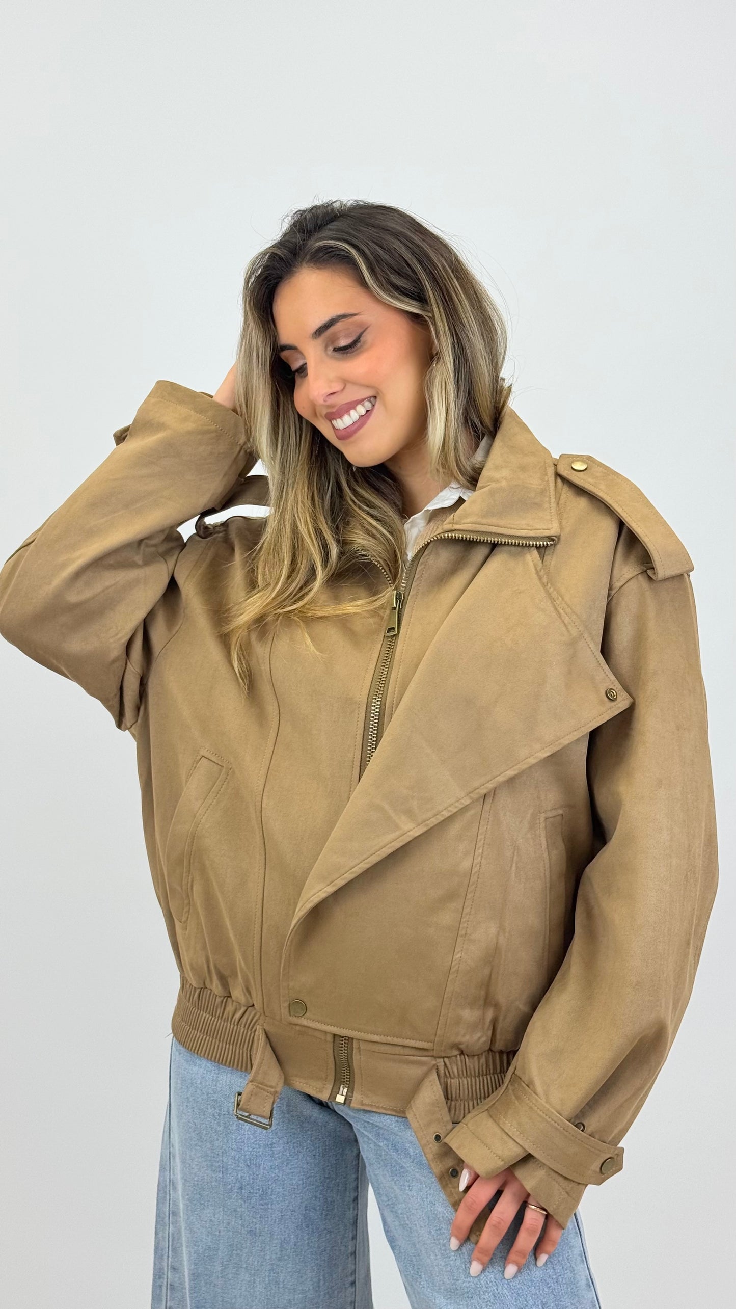 Blusão estilo camurça camel