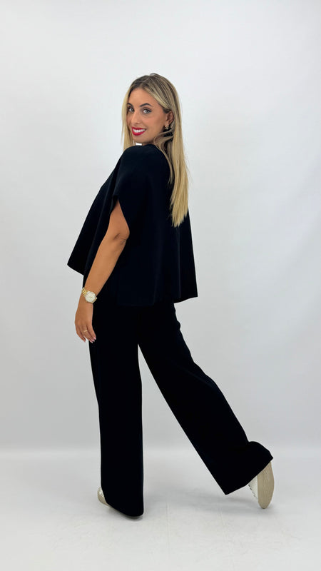 Conjunto colete e calça malha preto hover