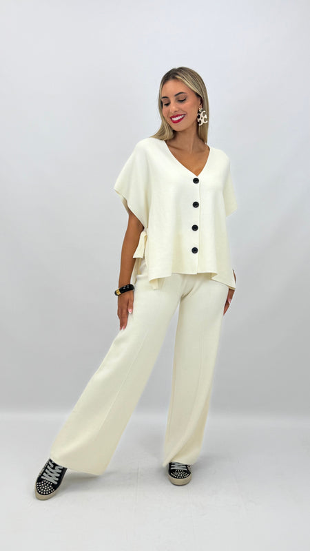 Conjunto colete e calça malha pérola hover
