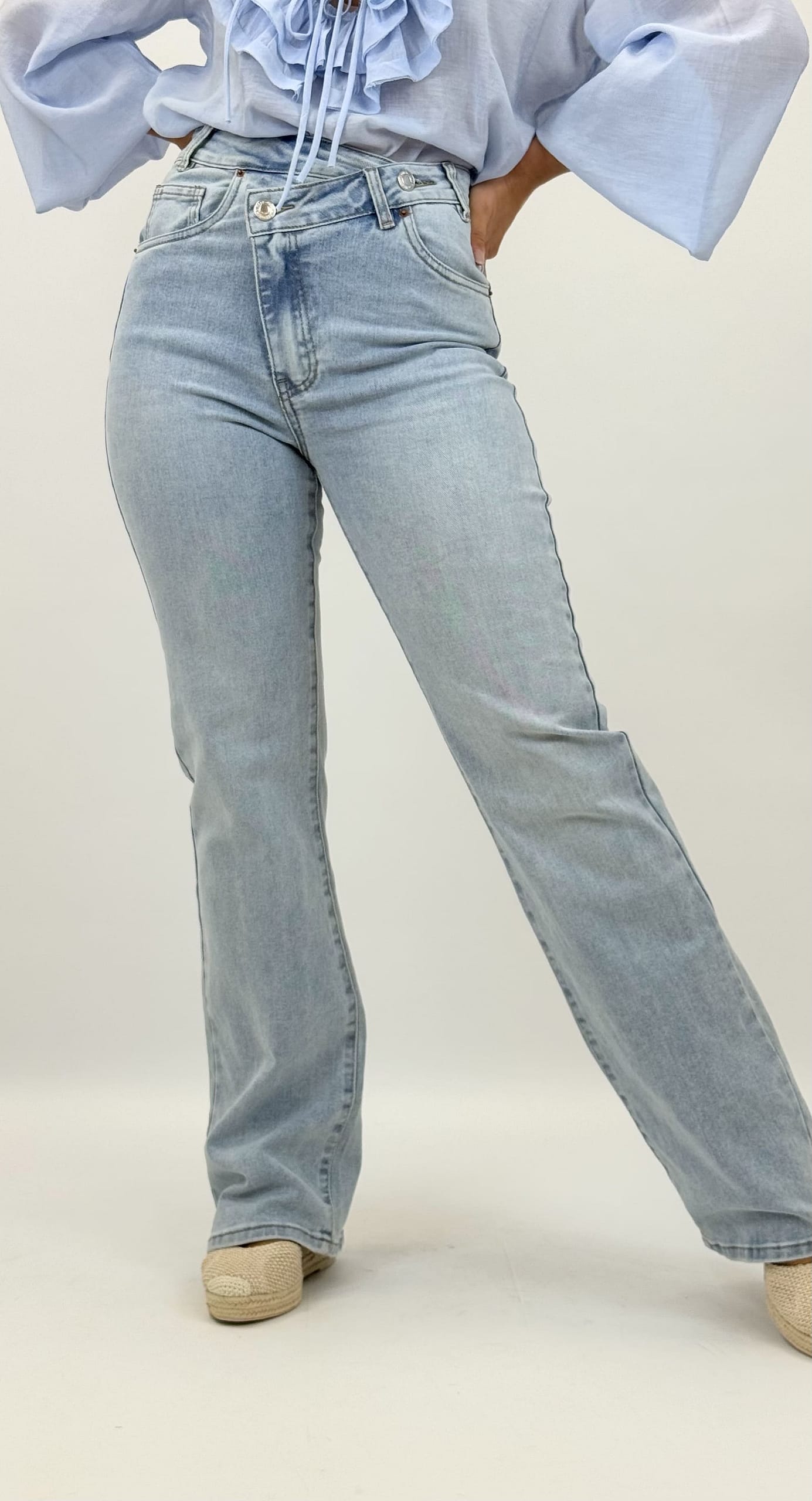 Calça ganga fecho sobreposto wide-leg