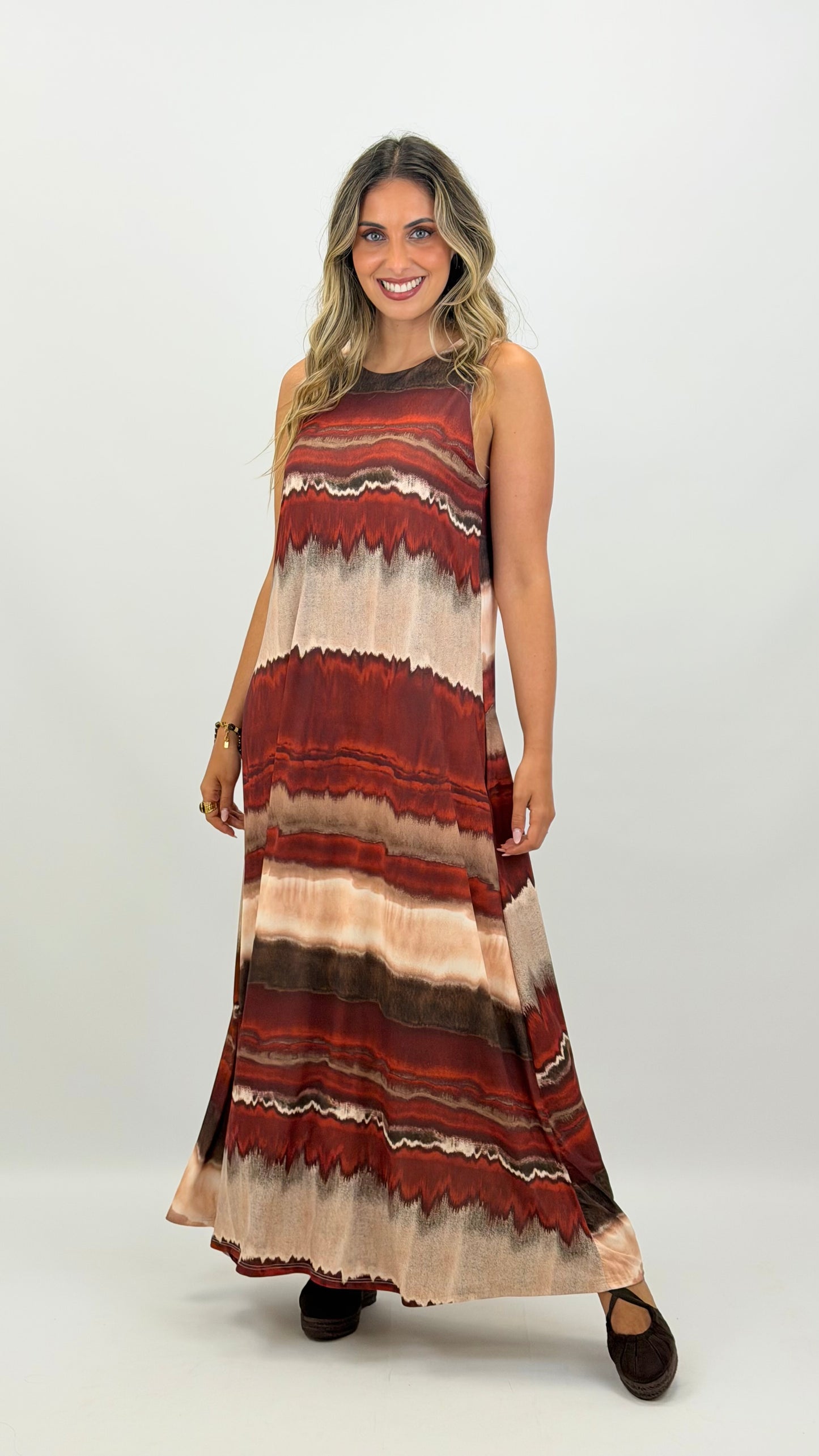 Vestido malha fria tons terracota