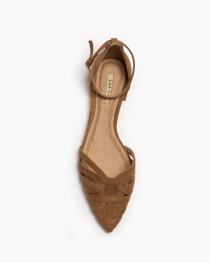 Sapato raso camurça camel