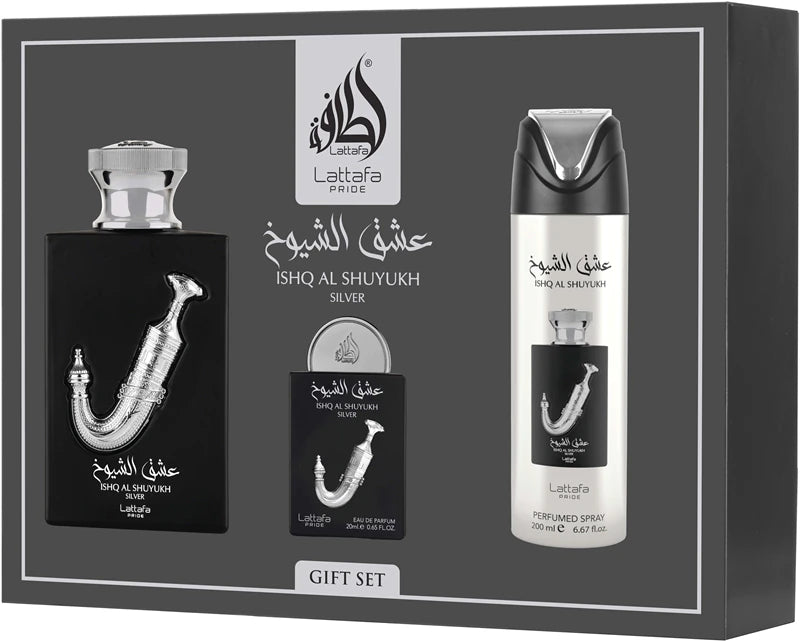 Coffret Gift Set-Ishq al Shuyukh Silver Lattafa