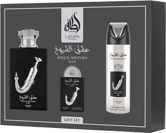 Coffret Gift Set-Ishq al Shuyukh Silver Lattafa